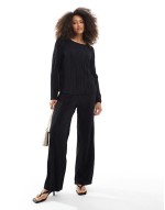 plisse top and trouser co-ord in black