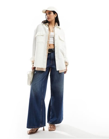 over sized shirt with quilted back yoke detail and panelled sves in soft white