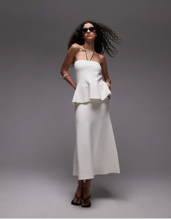 peplum knitted co-ord in white