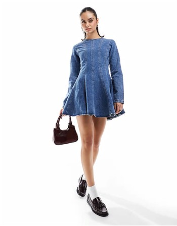denim seamed mini dress in blue