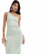 twist one shoulder pleated maxi dress in sage green