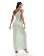 twist one shoulder pleated maxi dress in sage green