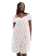 sweetheart neck mini dress with puff sves in floral print