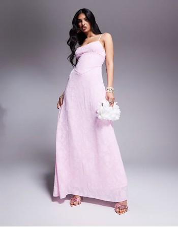 devore cami lace up back detail maxi dress in pink floral