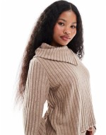Premium ribbed jersey top and trouser co-ord in beige